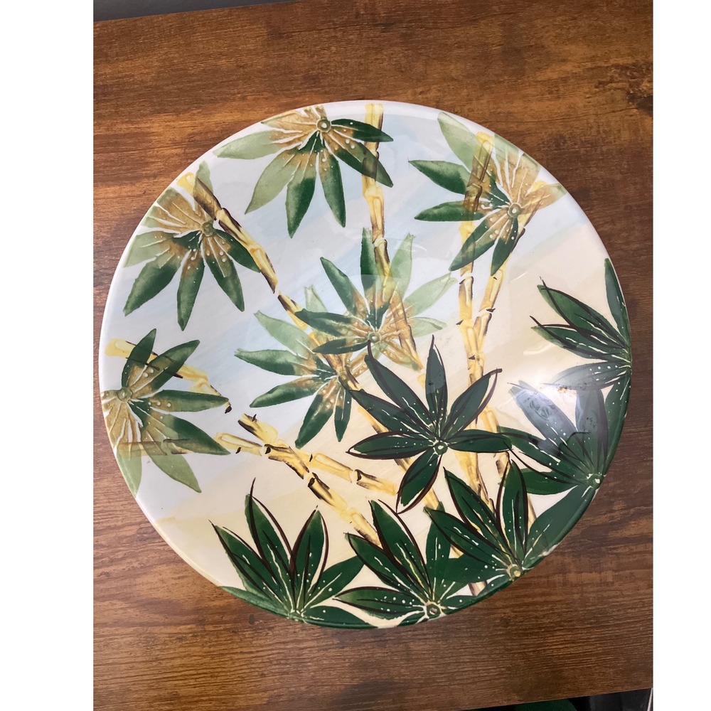 Antica Fornace Crate & Barrel Bamboo Ceramic Serving Bowl Made in Italy 15"